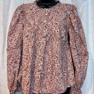 💥2/$30💥Floral Tan Red Women's Cotton Peasant RuffleTop